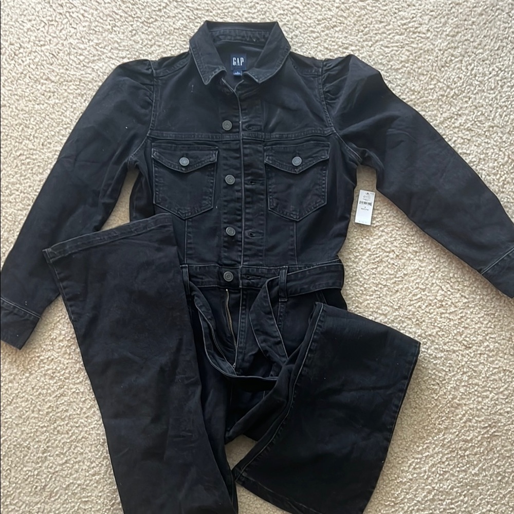 GAP Black Denim Utility Jumpsuit